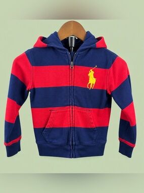 Polo Ralph Lauren Boys Big Pony Striped Full Zip Hoodie Size 5
